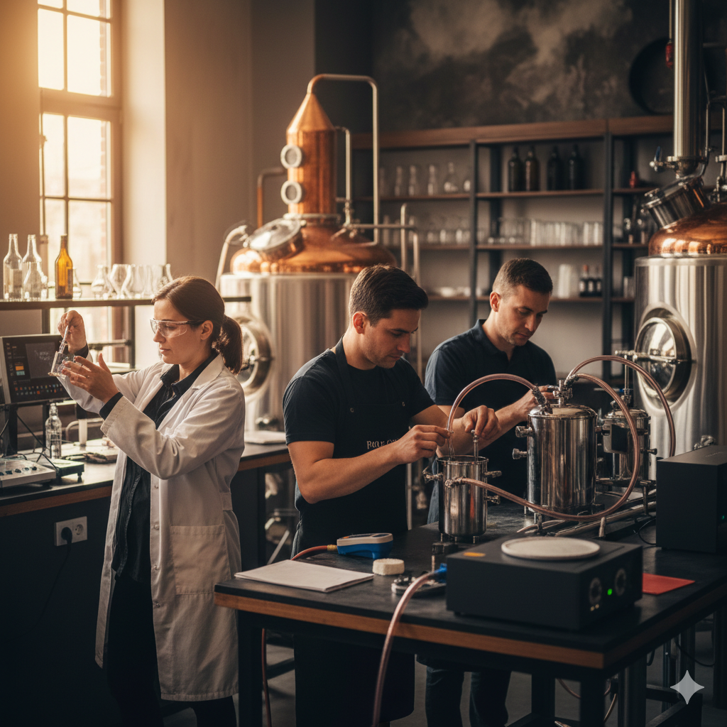Laboratoire de chimie avec brasseurs.